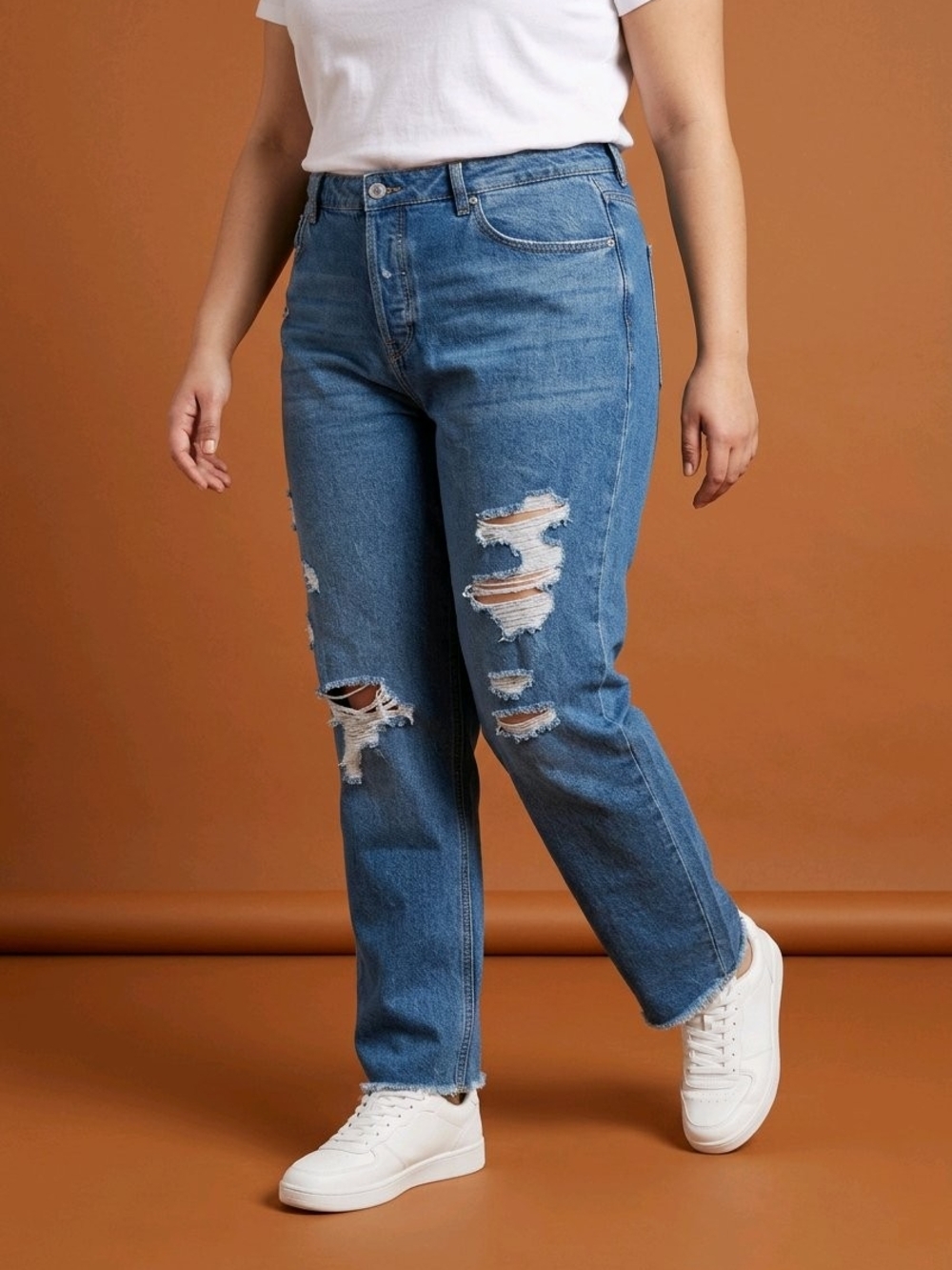 Forever 21 Blue Distressed Boyfriend Jeans